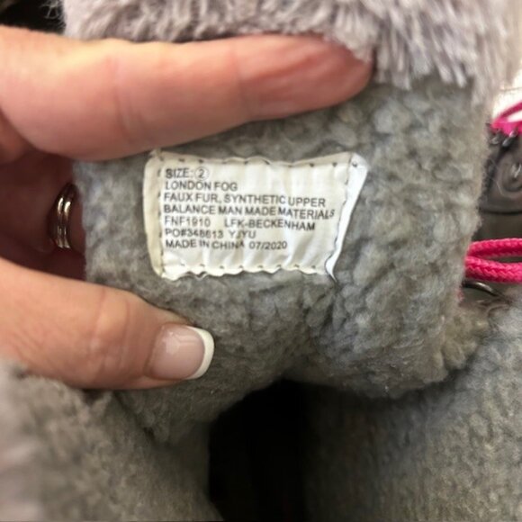 London Fog Girl's Beckenham Snow Boots Waterproof Gray and Pink Size 2 - Picture 5 of 8